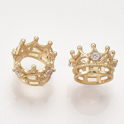 Brass with Clear Cubic Zirconia Crown European Beads KK-T035-122-G-1