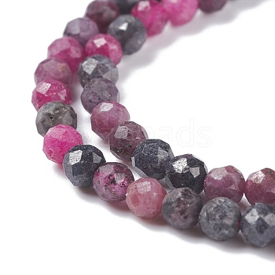 Natural Red Corundum/Ruby and Sapphire Beads Strands G-R460-4mm-013-1