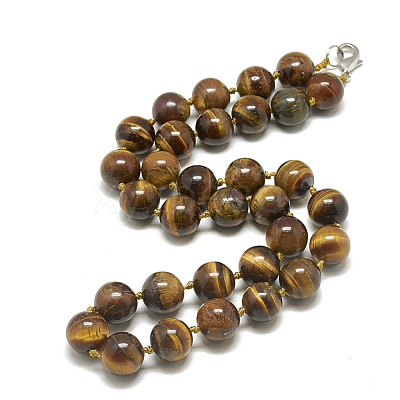 Natural Tiger Eye Beaded Necklaces NJEW-S404-12-1
