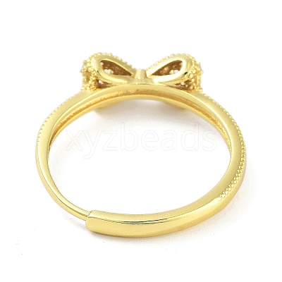 Bowknot Brass Micro Pave Clear Cubic Zirconia Adjustable Rings RJEW-S416-03G-1