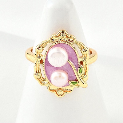 Brass Enamel Cuff Rings RJEW-K291-04G-01-1