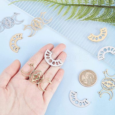 16Pcs 4 Style 201 Stainless Steel Pendant Links STAS-DC0002-64-1
