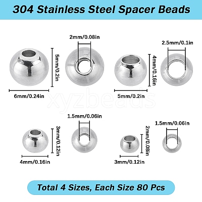 320Pcs 4 Styles 304 Stainless Steel Spacer Beads STAS-SC0006-88-1