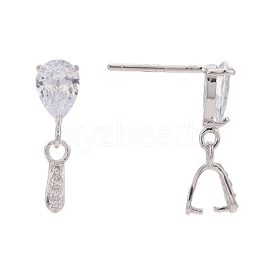 Anti-Tarnish Rhodium Plated 925 Sterling Silver Dangle Stud Earing Settings X-STER-K038-008P-1