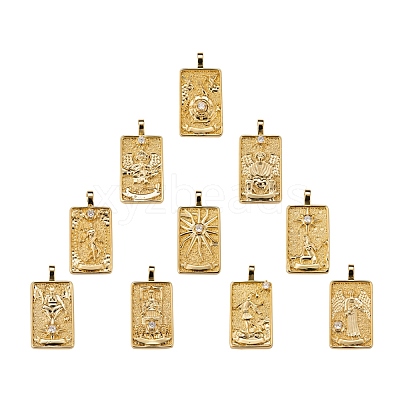 10Pcs 1 style Brass Micro Pave Clear Cubic Zirconia Tarot Card Pendants ZIRC-LS0001-01G-1