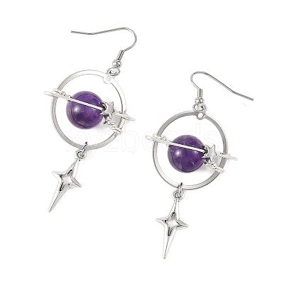 Natural Amethyst & Alloy Pendant Dangle Earrings EJEW-TA00818-04-1