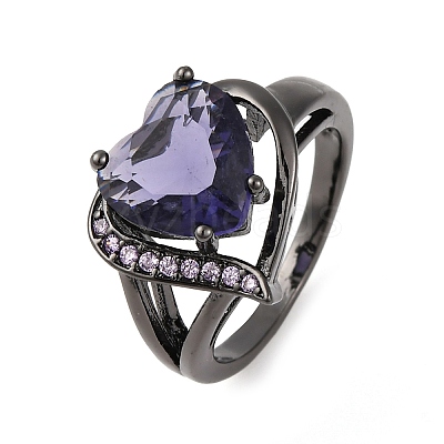 Heart Brass Micro Pave Cubic Zirconia Finger Rings FS-WG4D14B-07-1