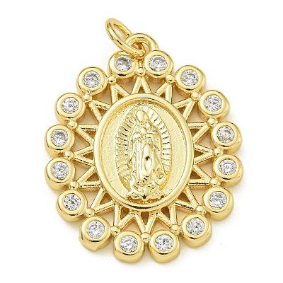Virgin Mary Theme Rack Plating Brass Micro Pave Clear Cubic Zirconia Pendants KK-Z067-06G-02-1