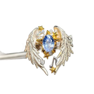 Alloy Rhinestone Wing Cuff Open Rings for Women WG253F1-01-1