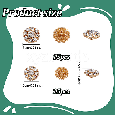 30Pcs 2 Styles 1-Hole Alloy Rhinestone Shank Buttons BUTT-GA0001-44KCG-1