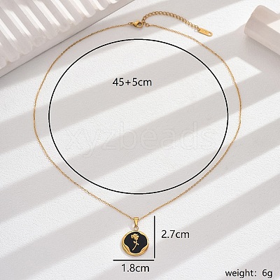 Vintage Luxury 201 Stainless Steel Enamel Rose Pendant Necklaces for Women Daily Wear YQ3958-1-1