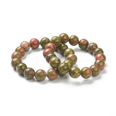 Natural Unakite Beaded Stretch Bracelets BJEW-A117-E-30-1
