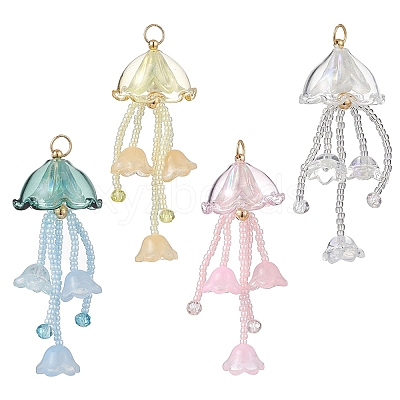 Glass Seed Beaded Jellyfish Big Pendants PALLOY-MZ01166-1