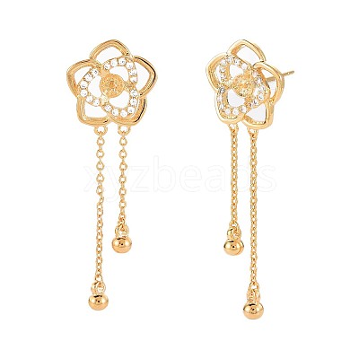 Brass Micro Pave Clear Cubic Zirconia Stud Earring Findings KK-S364-132-1