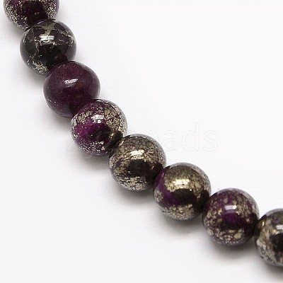 Electroplate Gemstone Natural Pyrite Round Beads Strands G-L129-6mm-02-1