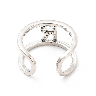 Clear Cubic Zirconia Initial Letter Open Cuff Ring RJEW-A012-01P-R-1