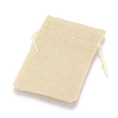 Polyester Imitation Burlap Packing Pouches Drawstring Bags ABAG-R005-9x7-13-1