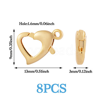 8Pcs Brass Heart Lobster Claw Clasps KK-TA0002-69-1