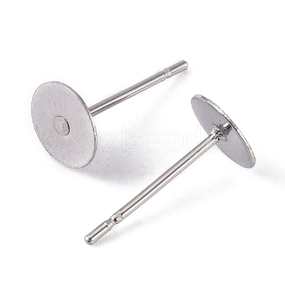 Tarnish Resistant 304 Stainless Steel Flat Round Blank Peg Stud Earring Findings STAS-S028-25-1