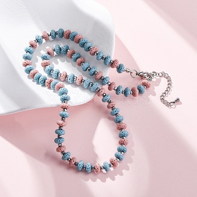 Dyed Natural Lava Rock & Synthetic Non-magnetic Hematite Rondelle Beaded Necklaces NJEW-H054-01P-1