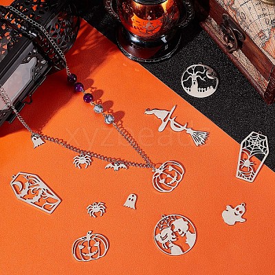 20Pcs 10 Style 201 Stainless Steel Laser Cut Pendants STAS-SC0005-08-1