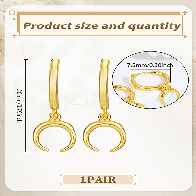 1 Pair Brass Moon Hoop Earrings EJEW-LP0007-116G-1