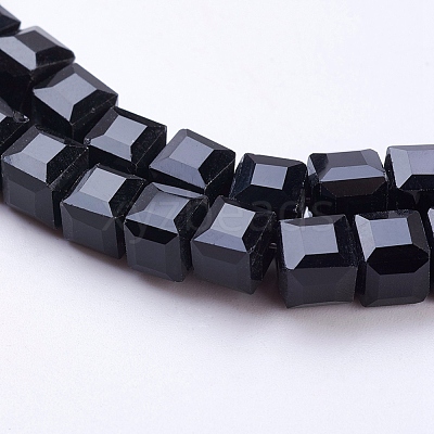 Faceted Black Glass Cube Bead Strands X-GLAA-R041-6x6mm-20-1