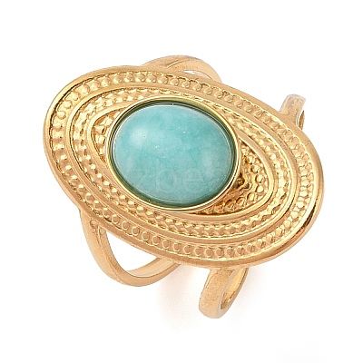 Oval Natural Amazonite Finger Rings RJEW-Z057-14G-04-1