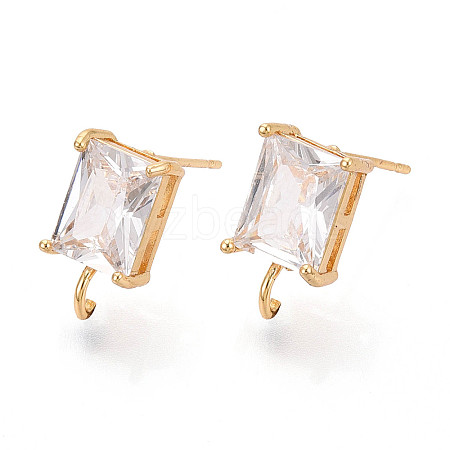 Brass with Cubic Zirconia Stud Earring Findings KK-Q789-14G-1