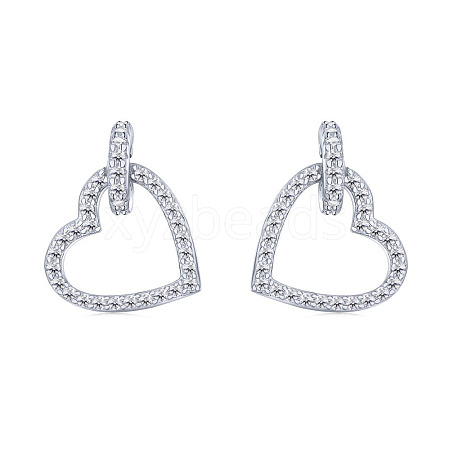 Rhodium Plated 925 Sterling Silver Micro Pave Cubic Zirconia Stud Earrings for Women EJEW-P231-73P-1
