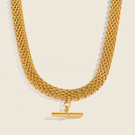 304 Stainless Steel Column Bar Pendant Mesh Chain Necklaces for Women GV4804-1-1