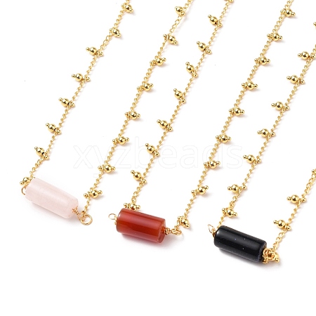 Natural & Synthetic Gemstone Column Pendant Necklaces NJEW-JN03172-1