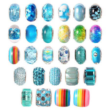 27Pcs 27 Style Acrylic & Resin & Polymer Clay Rhinestone European Beads FPDL-S015-05B-1