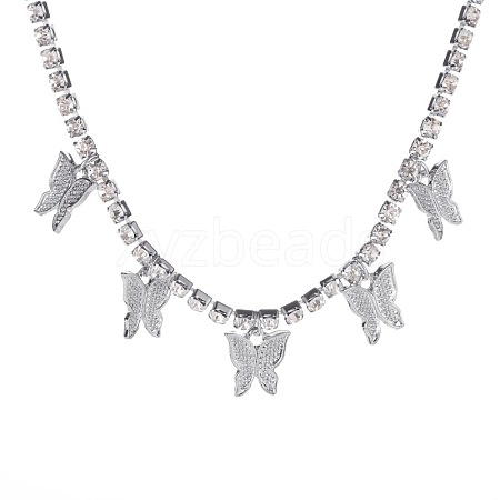 Alloy Crystal Rhinestone Cup Chain Butterfly Pendant Necklaces for Womem WGB1B47-02-1