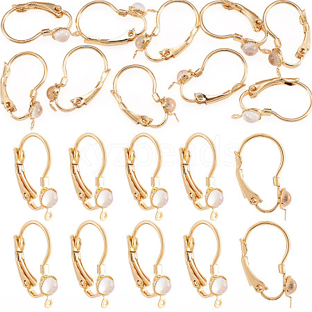10Pcs Flat Round Brass Glass Leverback Earring Findings KK-TADJ0001-18-1