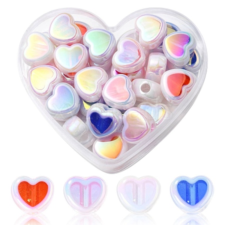 32Pcs 4 Colors UV Plating Rainbow Iridescent Acrylic Beads OACR-YW0001-32B-1