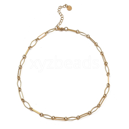 304 Stainless Steel Rhombus & Oval Link Chain Necklace BJEW-B072-03G-1
