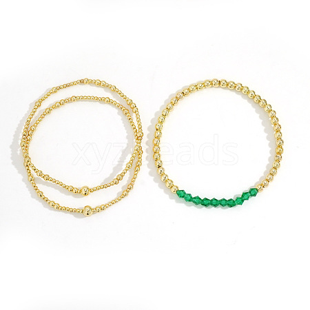 3 Pcs Birthstone Glass Imitation Quartz Brass Bead Bracelet KF1017-5-1