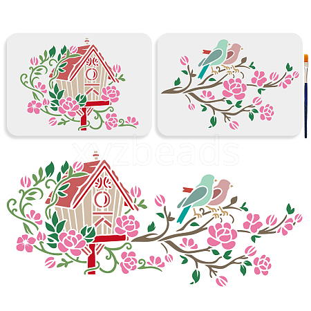 MAYJOYDIY US 2Pcs 2 Styles PET Hollow Out Drawing Painting Stencils DIY-MA0004-08-1