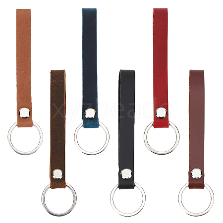 AHADERMAKER 6Pcs 6 Colors Cattlehide Leather Keychains KEYC-GA0001-21-1