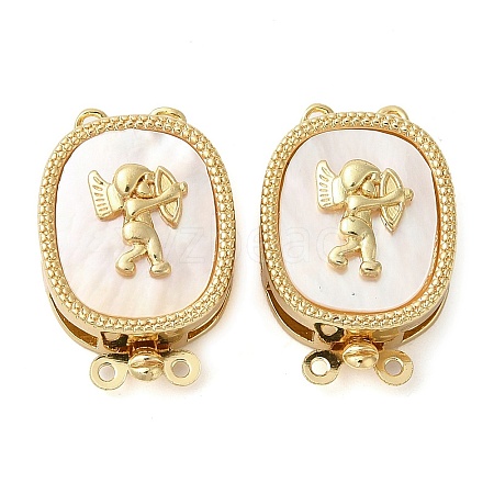 Brass with Natural Shell Box Clasps KK-G505-01G-1