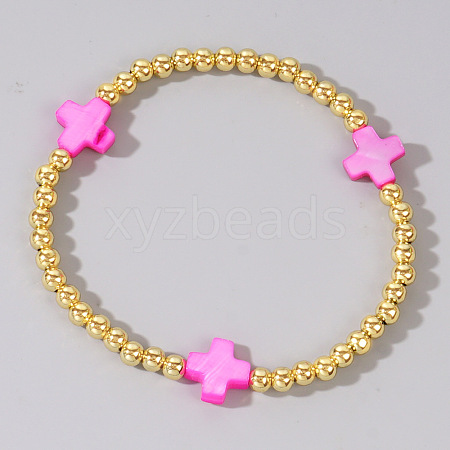 Summer Vacation Style Brass and Cross Shell Bead Bracelet for Women SV5918-1-1