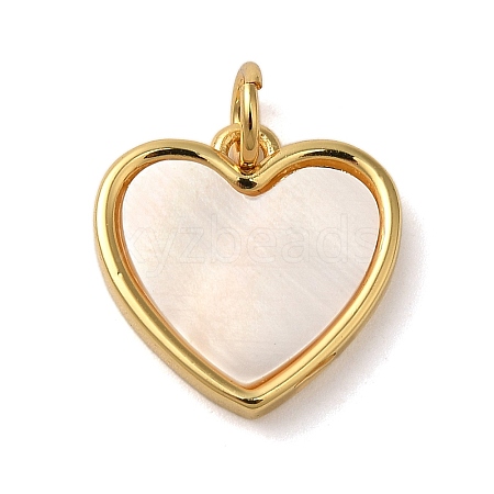 Rack Plating Brass Pave Shell Heart Charms with Jump Rings KK-K345-12G-1