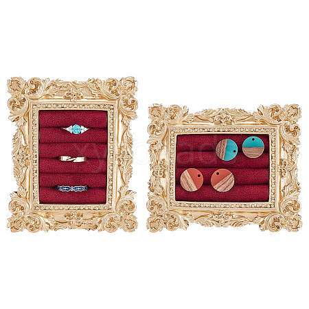 2 Bags 2 Styles Gold Photo Frame Resin Finger Ring Organizer Holder with Velvet Mat ODIS-WR0001-16-1