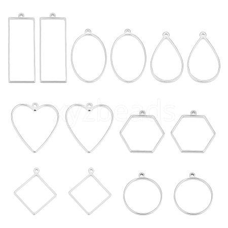 Unicraftale 14Pcs 7 Styles 304 Stainless Steel Open Back Bezel Pendants FIND-UN0002-28-1