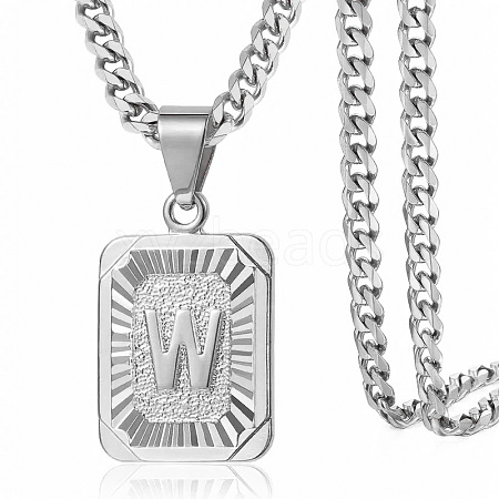 Rectangle with Letter Pattern 304 Stainless Steel Pendant Necklaces FS-WGFC766-44-1