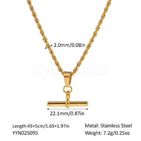 European 304 Stainless Steel T-bar Pendant 2MM Rope Chain Necklaces YK5121-1-1
