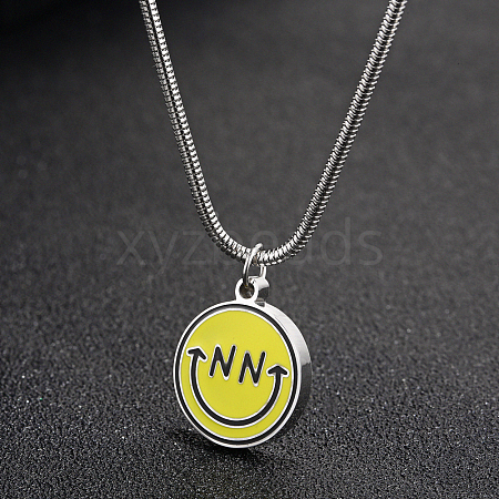 Stylish Stainless Steel Enamel Smiling Face Pendant Necklaces for Women's Daily Wear PY8930-1