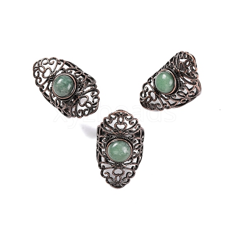 Natural Green Aventurine Retro Finger Rings RJEW-B067-02R-23-1