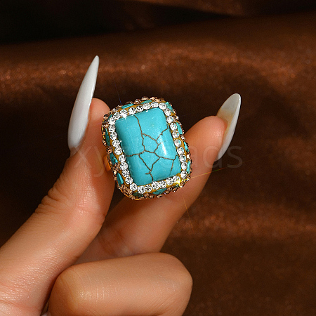 Exaggerated Antique Style Synthetic Turquoise Adjustable Rings for Women XG9557-1-1